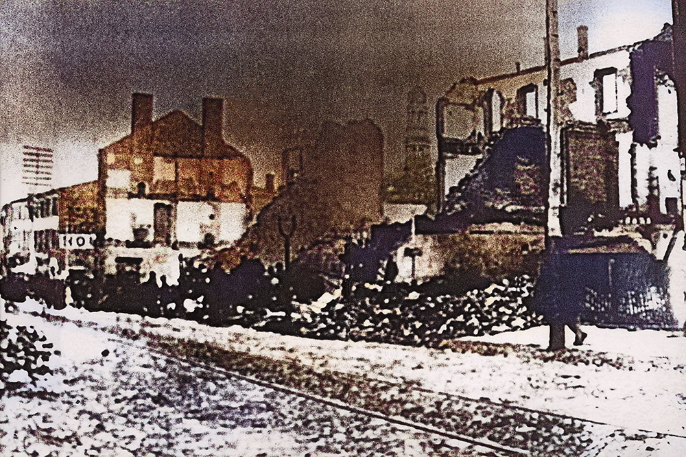 The court house clock tower can be seen in the background.